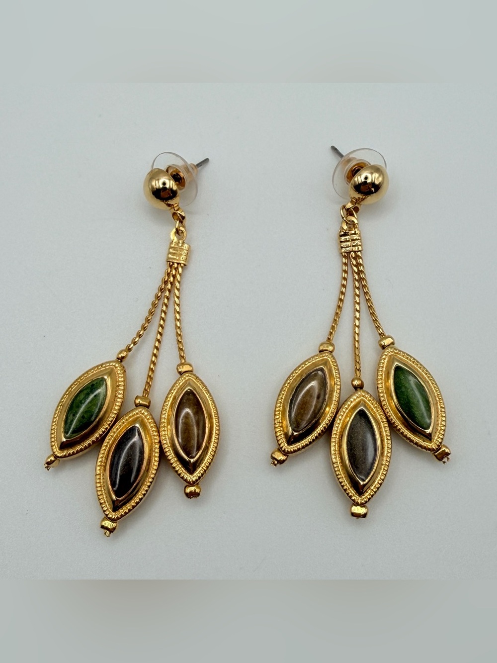 Gold-Tone Triple Marquise Drop Earrings w/Autumn Vibes Dangle Studs